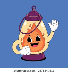 Happy fire lantern retro cartoon