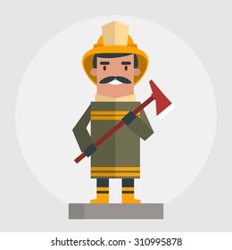 Happy fireman. Vector illustration of flat style
