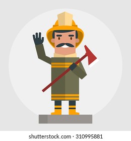 Happy fireman. Vector illustration of flat style