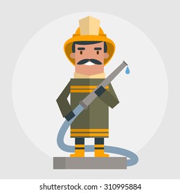 Happy fireman. Vector illustration of flat style