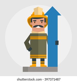 Happy fireman. Vector illustration of flat style
