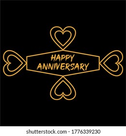Happy first anniversary isolated with love gold typography font design. Happy first anniversary with heart vector illustration.