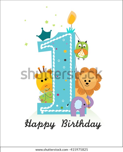 Happy First Birthday Animals Baby Boy Stock Vector (Royalty Free) 415975825