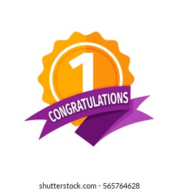 Happy first birthday badge vector icon.