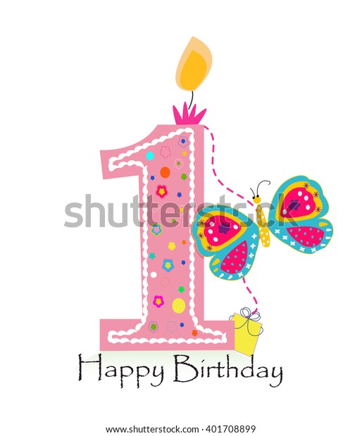 Happy First Birthday Candle Baby Girl Stock Vector (Royalty Free) 401708899