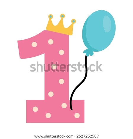 happy first birthday candle and balloon isolated