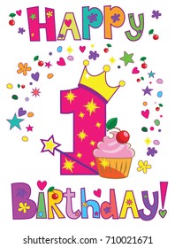 Happy First Birthday Card Stock Vector (Royalty Free) 710021671 ...