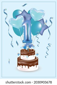 Happy first birthday card. vector illustration