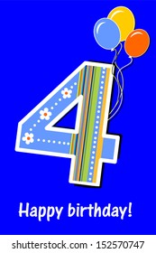 Happy First Birthday. Celebration blue background with number one, balloon and place for your text. Vector illustration
