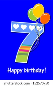 Happy First Birthday. Celebration blue background with number one, balloon and place for your text. Vector illustration