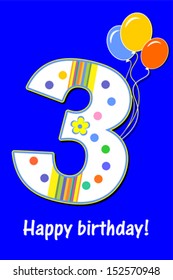 Happy First Birthday. Celebration blue background with number one, balloon and place for your text. Vector illustration