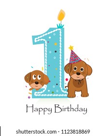 Happy First Birthday With Cute Dogs Baby Boy Greeting Card