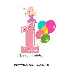 Happy First Birthday Greeting Card Cute Stock Vector (Royalty Free ...