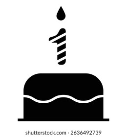 Happy first birthday icon Flat outline fill black and white