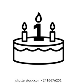 Happy first birthday vector icon set collection. Happy first birthday Outline flat Icon.