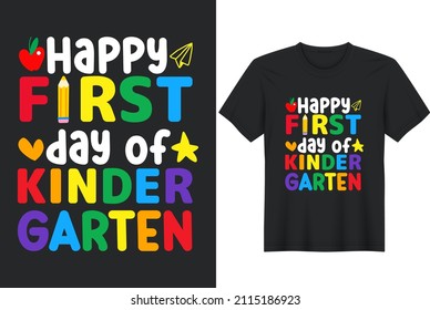 Feliz primer día de diseño de camisetas de jardín infantil, afiches, tarjetas de felicitación, textiles e ilustración de vectores adhesivos