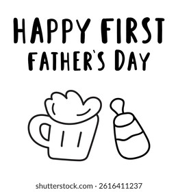 Happy first Father's day. Banner design. Funny concept. Vector illustration on white background.