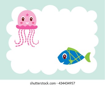 happy fish and jellyfish friendship card