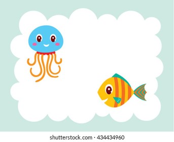 happy fish and jellyfish friendship card