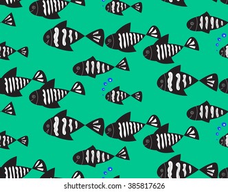 happy fish seamless pattern. vector illustration
