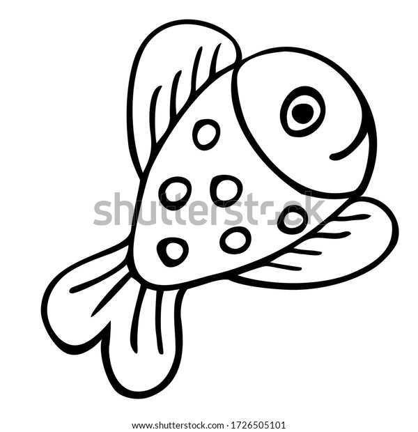 幸せな魚 無彩色のベクターイラスト ほほ笑みと点線模様の漫画の魚のキャラクター のベクター画像素材 ロイヤリティフリー