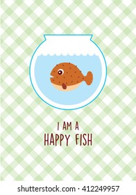 I am a happy fish vector illustration. Happy fish graphic in a water pot with colorful background. Fish cartoon with smile in a water pot.