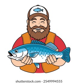 Happy Fisherman Holding a Big Fish Illustration