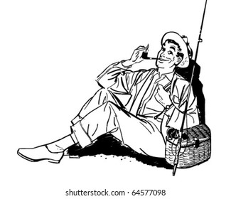 Happy Fisherman - Retro Clipart Illustration