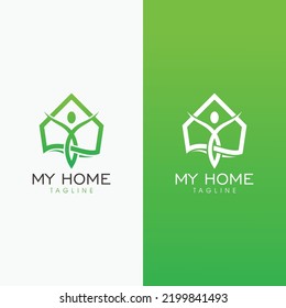 happy and fit people on home logo icon vector isolated