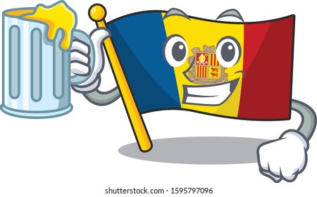 Happy flag andorra Scroll mascot design with a big glass