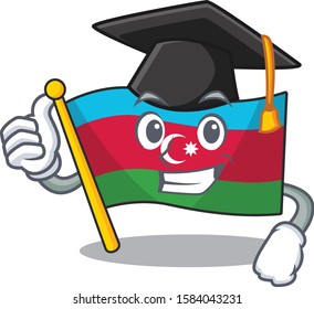 happy flag azerbaijan wearing a black Graduation hat
