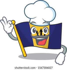 Happy flag barbados cartoon Chef character with white hat