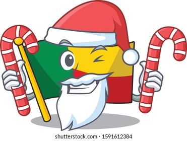 Happy flag benin Scroll Cartoon character in Santa with candy