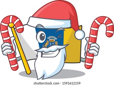 Happy flag canary island Scroll Cartoon character in Santa with candy