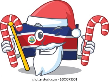 Happy flag costa rica Scroll Cartoon character in Santa with candy