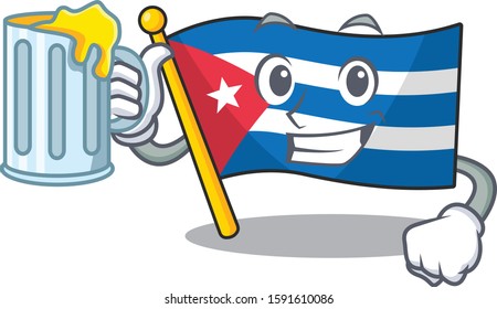Happy flag cuba Scroll mascot design with a big glass
