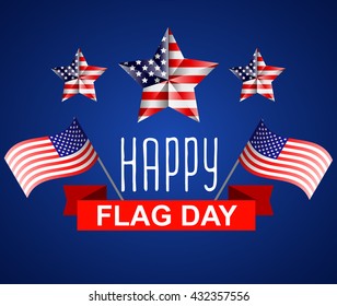 Happy Flag Day background template greeting card template,  badge with red ribbon and American flag. Vector illustration