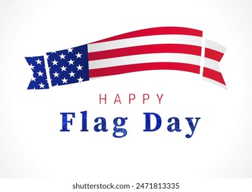 Happy Flag Day social media banner. Postcard concept. Billboard design. Creative shiny text with fireworks inside the clipping mask. US horizontal 3D flag. Greeting card template. Network poster.