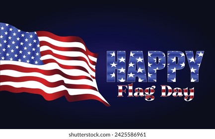 Happy Flag Day Text With Usa Flag And Blue Radial Background Design