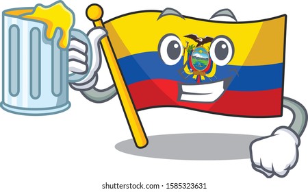 Happy flag ecuador holding a glass with juice