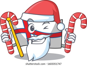 Happy flag faroe island Scroll Cartoon character in Santa with candy