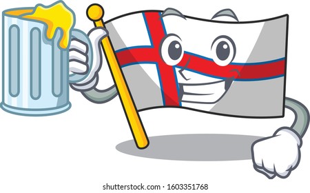 Happy flag faroe island Scroll mascot design with a big glass