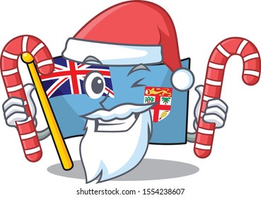happy flag fiji cartoon with santa bring candy character