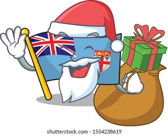 happy flag fiji cartoon with santa bring gift character