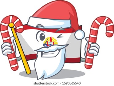 Happy flag french polynesia Scroll Cartoon character in Santa with candy