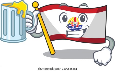 Happy flag french polynesia Scroll mascot design with a big glass