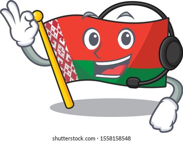 Happy flag with headphone belarus cartoon character style