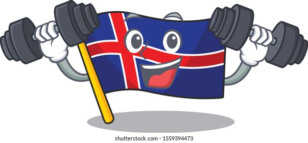 Happy flag iceland cartoon with bring barbell