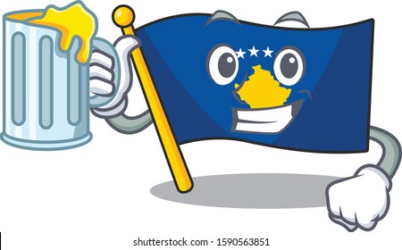 Happy flag kosovo holding a glass with juice