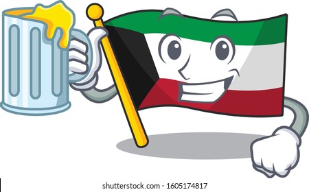 Happy flag kuwait mascot design with a big glass